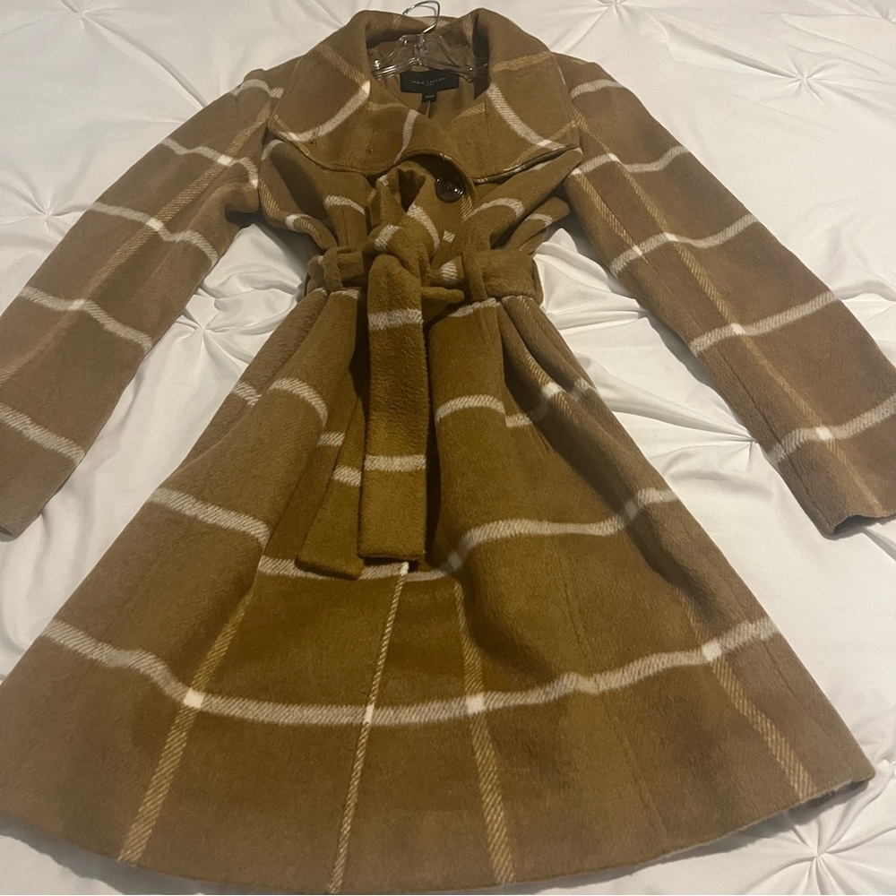 Ann Taylor Plaid Coat Tan Small - Picture 9 of 12
